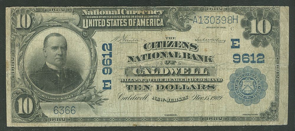 Caldwell, NJ, Ch. #9612, 1902PB $10, 6366, VG/F